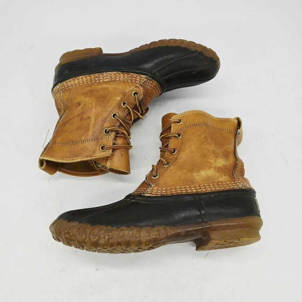 VTG LL Bean Boots Womens 7 Maine Hunting Shoe Unlined‎ Made In USA Leather Brown